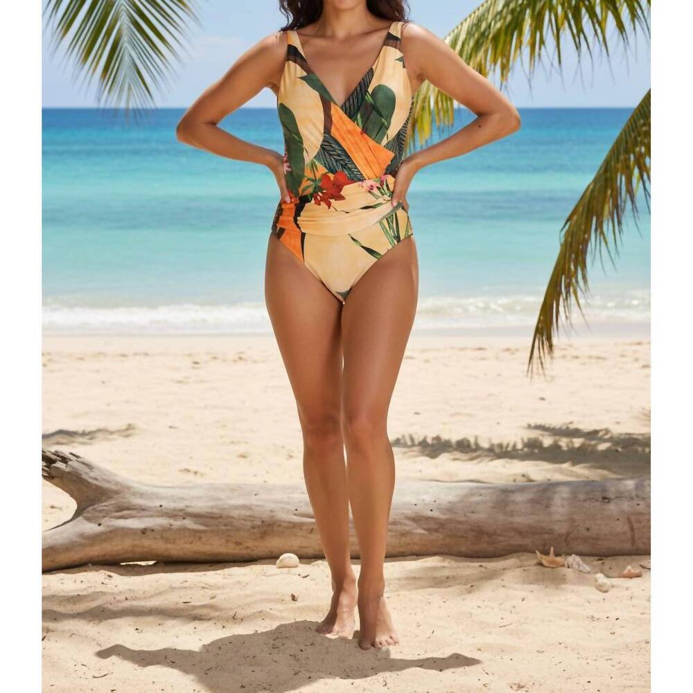 NEW SWEETKAMA open back wrap front one piece swimsuit with cover up in multi